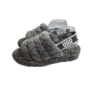 Ugg Fluff Yeah gray shearling ankle strap open toe slides